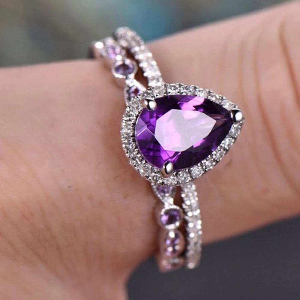 Water Drop Purple Engagement / Wedding Ring